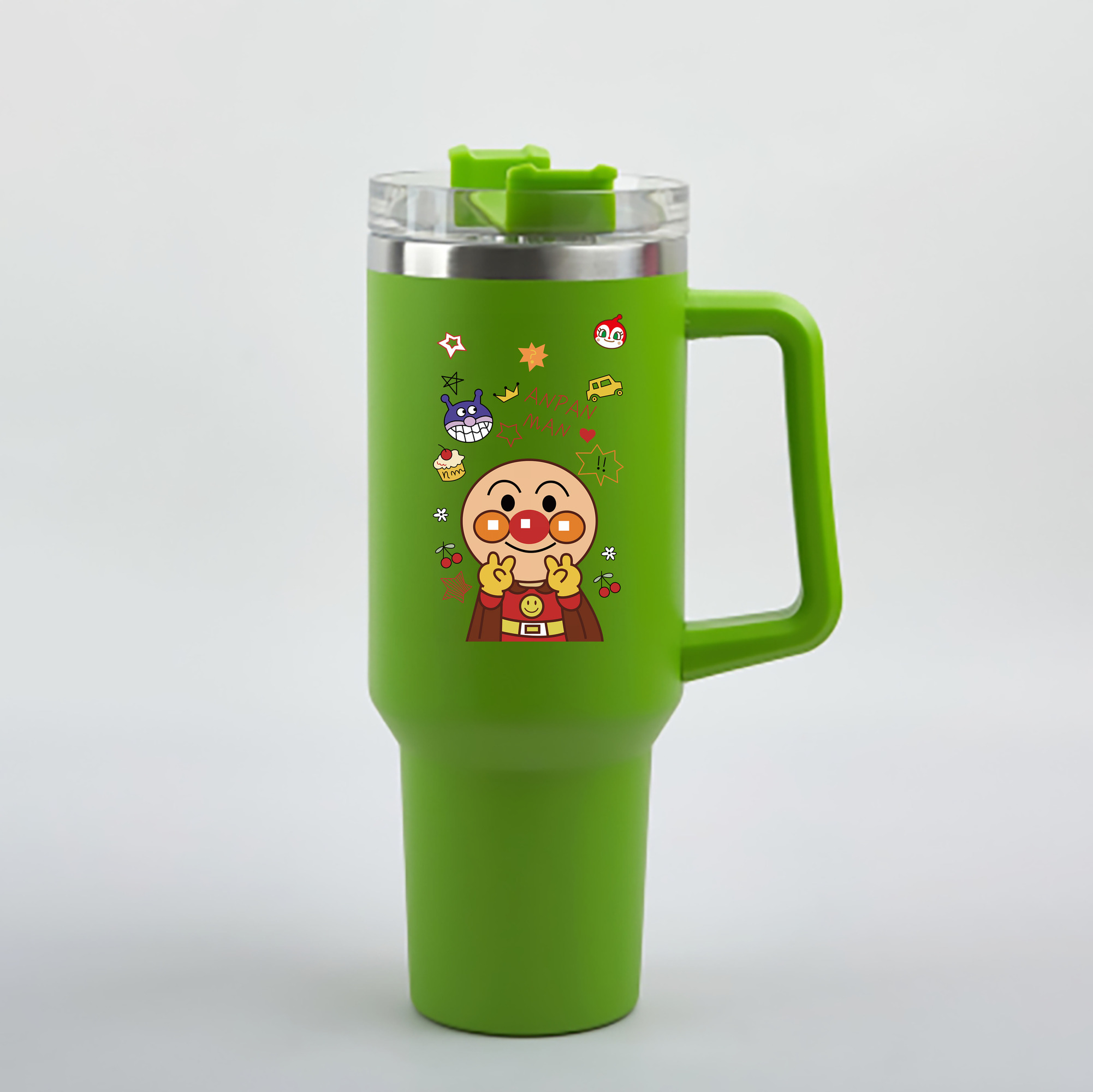 （画像用） アンパンマン Anpanman 1200mL車用タンブラー - クリスタルステッカー（プラスチックストロー付き）